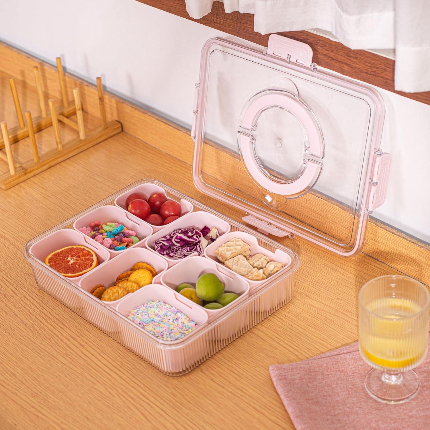 Contenedor Snackle Rosa FEIOOD - 8 Compartimentos Portátil