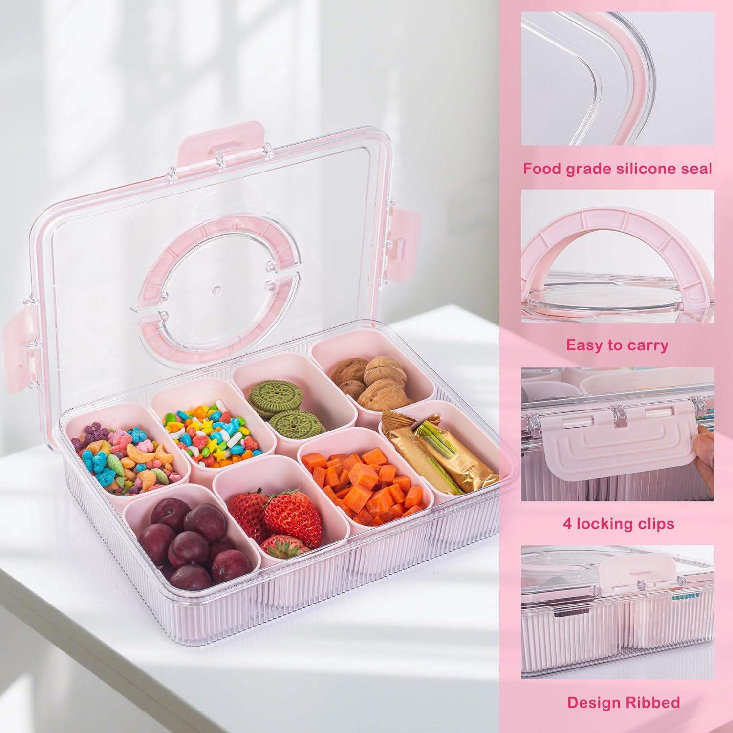 Contenedor Snackle Rosa FEIOOD - 8 Compartimentos Portátil