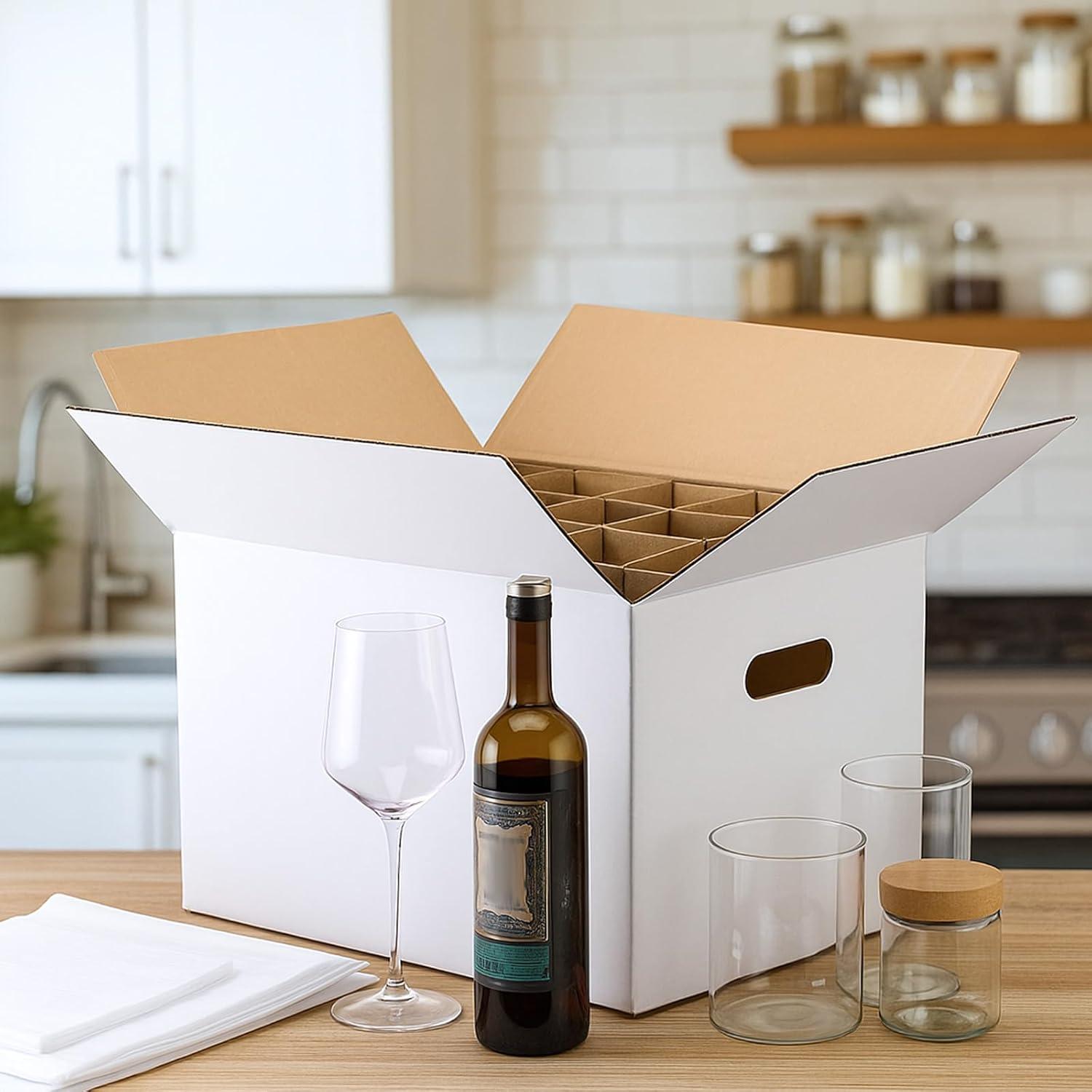 2 Cajas de Mudanza para Copas de Vino MotiMind con Divisores