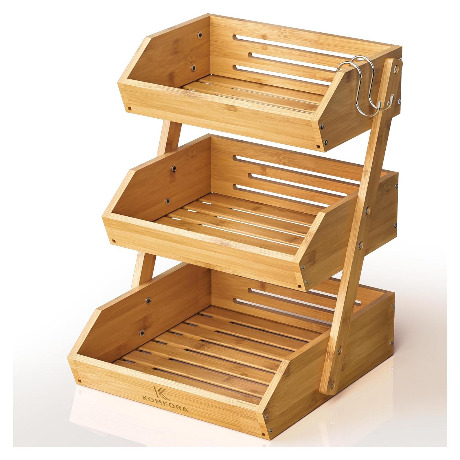 Cesta de Frutas de Bambú 3 Niveles Komfora - Soporte 5 kg