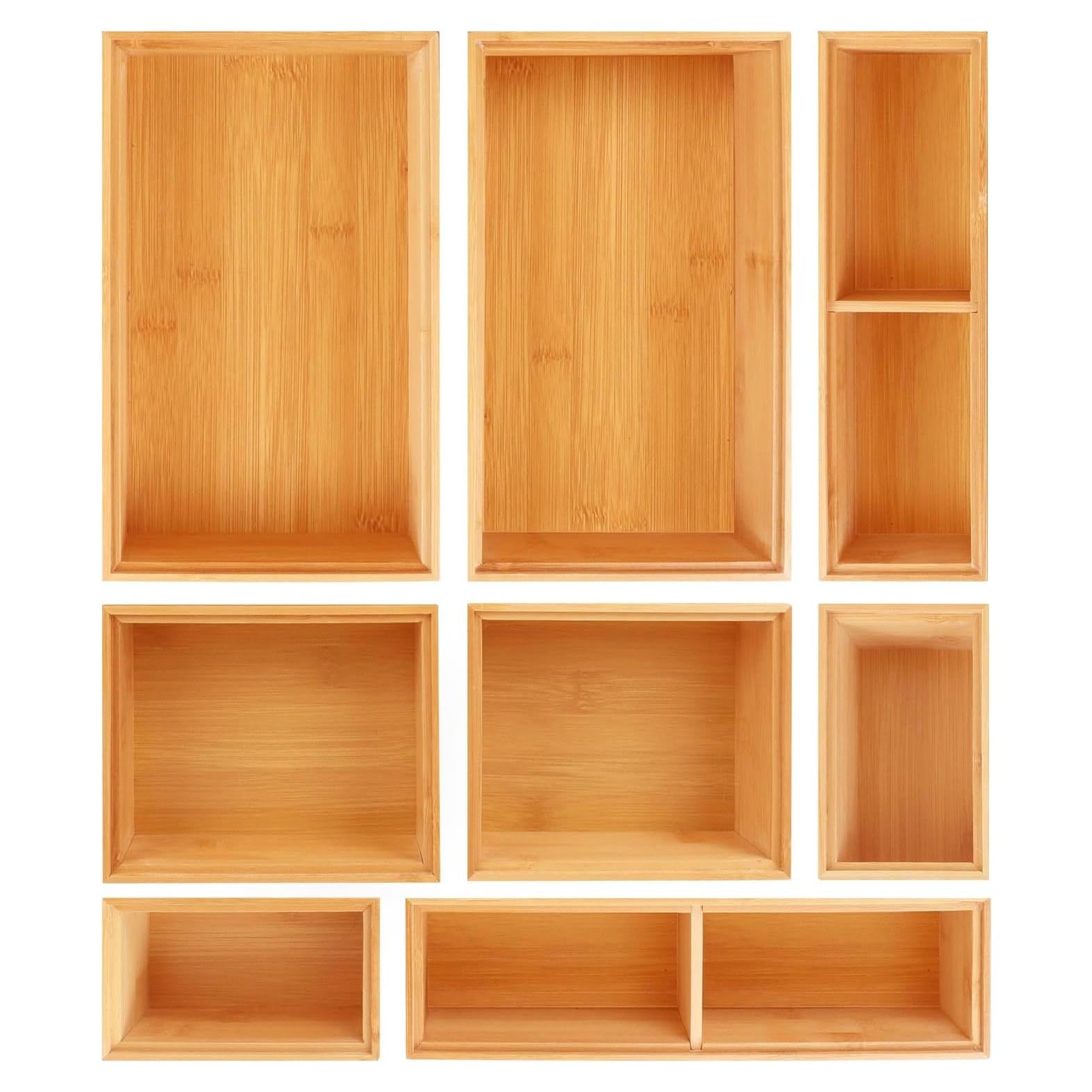 Juego de Organizadores de Cajones de Bambú 8 PCS Multiusos