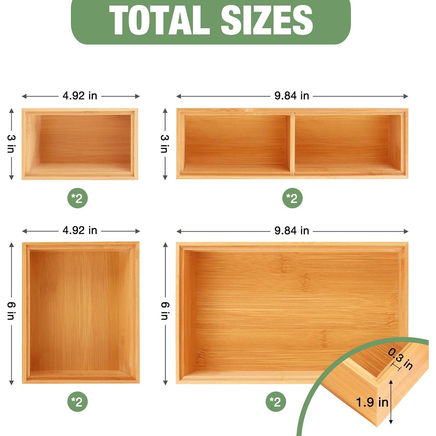 Juego de Organizadores de Cajones de Bambú 8 PCS Multiusos