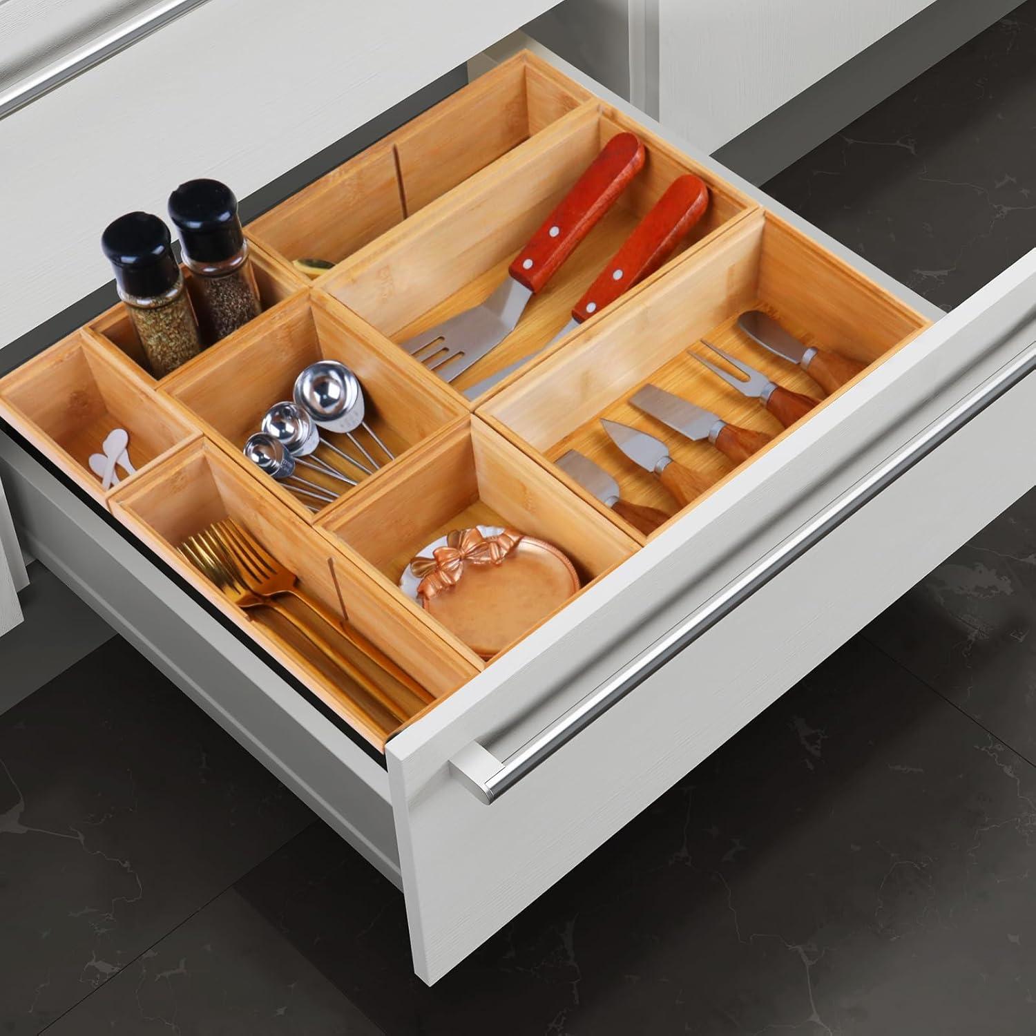 Juego de Organizadores de Cajones de Bambú 8 PCS Multiusos