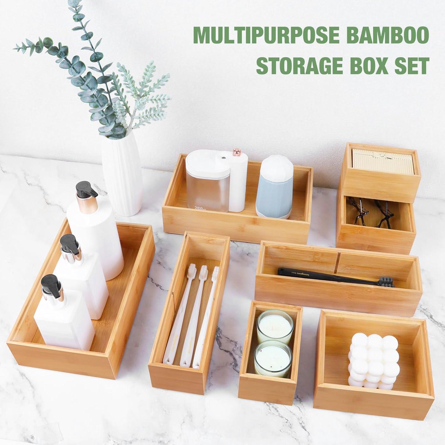 Juego de Organizadores de Cajones de Bambú 8 PCS Multiusos