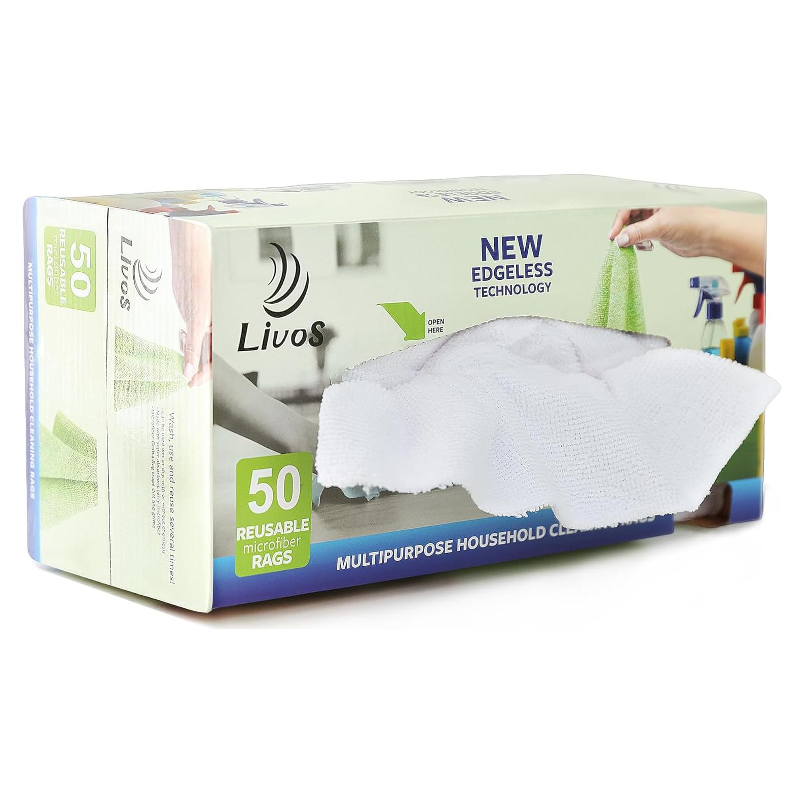 Paquete de 50 Paños de Microfibra LIVOS 29.2x29.2cm Reutilizables