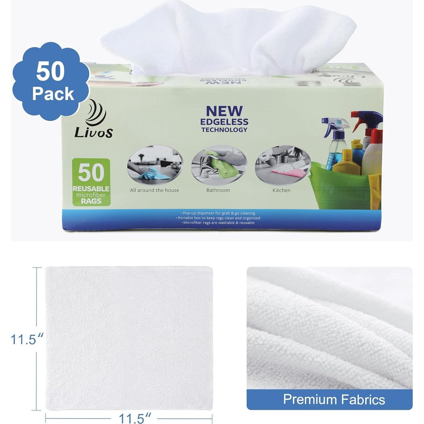 Paquete de 50 Paños de Microfibra LIVOS 29.2x29.2cm Reutilizables