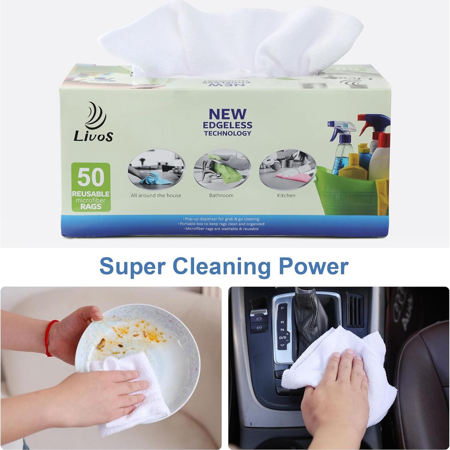 Paquete de 50 Paños de Microfibra LIVOS 29.2x29.2cm Reutilizables