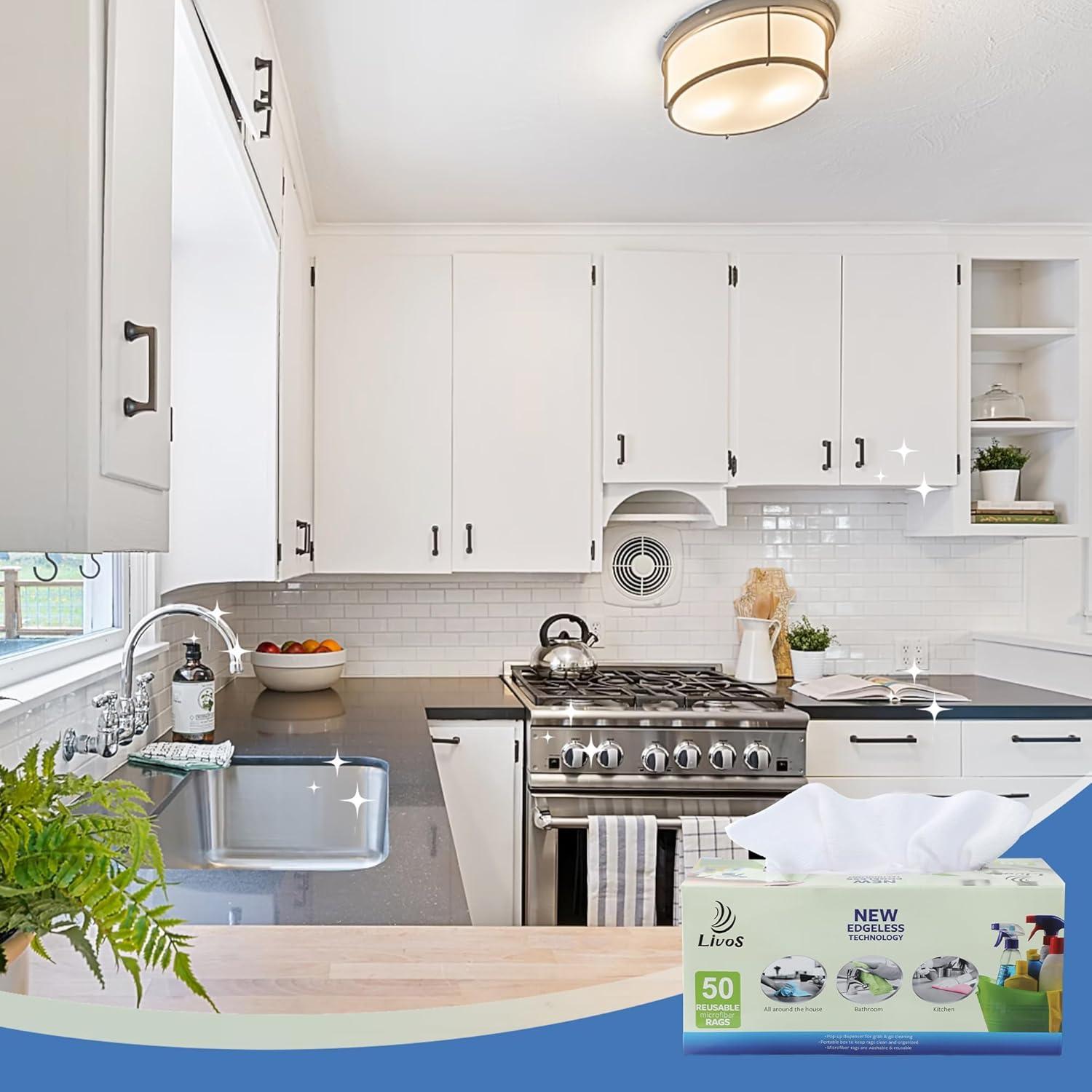 Paquete de 50 Paños de Microfibra LIVOS 29.2x29.2cm Reutilizables