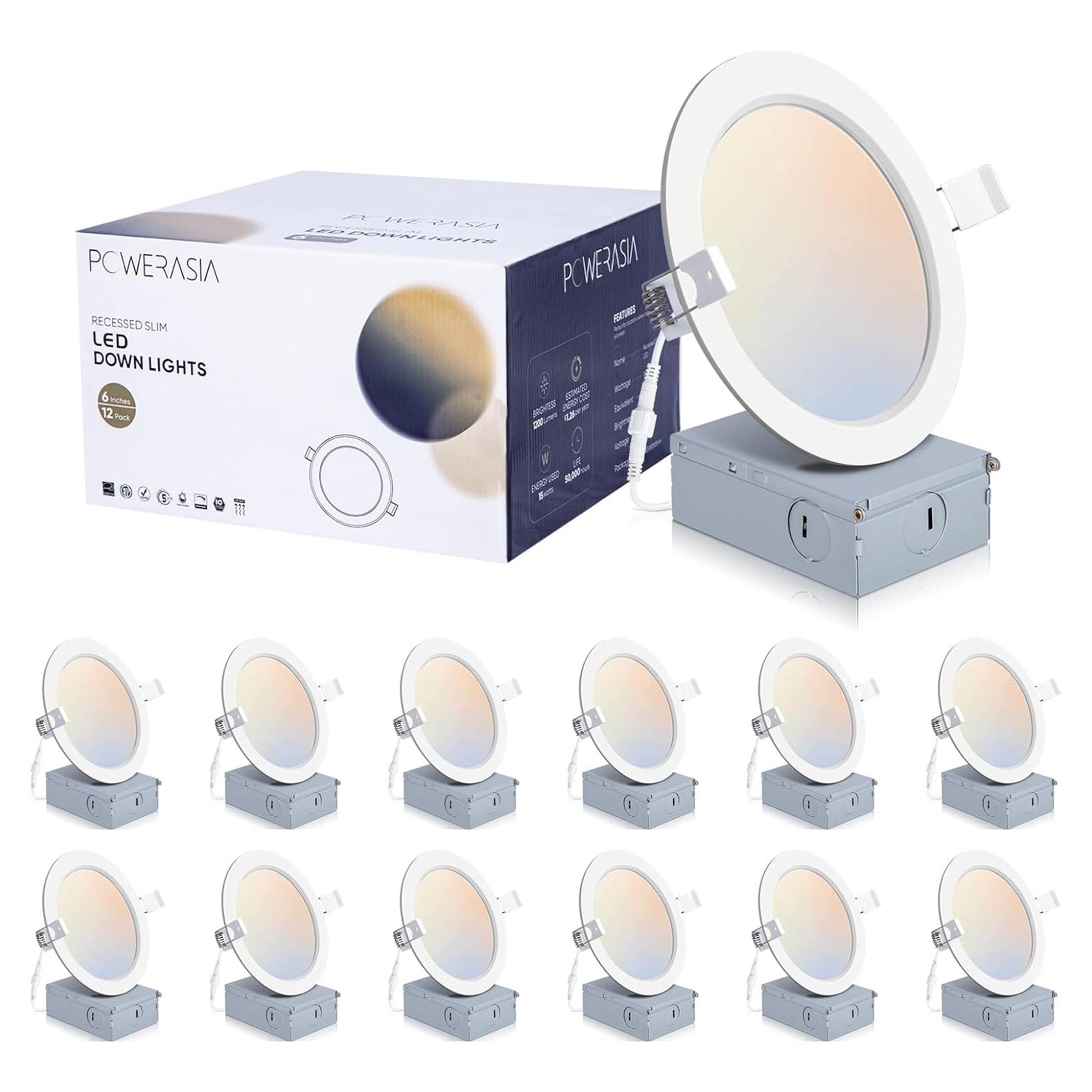 Paquete de 12 luces empotradas LED 6" POWERASIA 15W 1200lm 5CCT