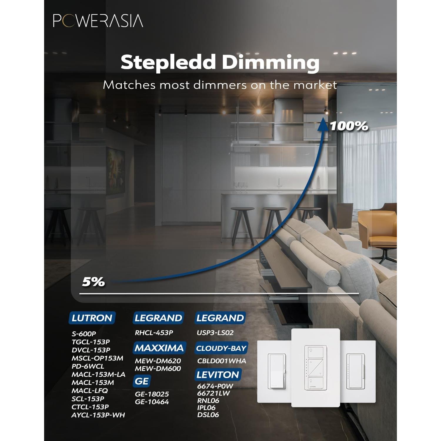 Paquete de 12 luces empotradas LED 6" POWERASIA 15W 1200lm 5CCT