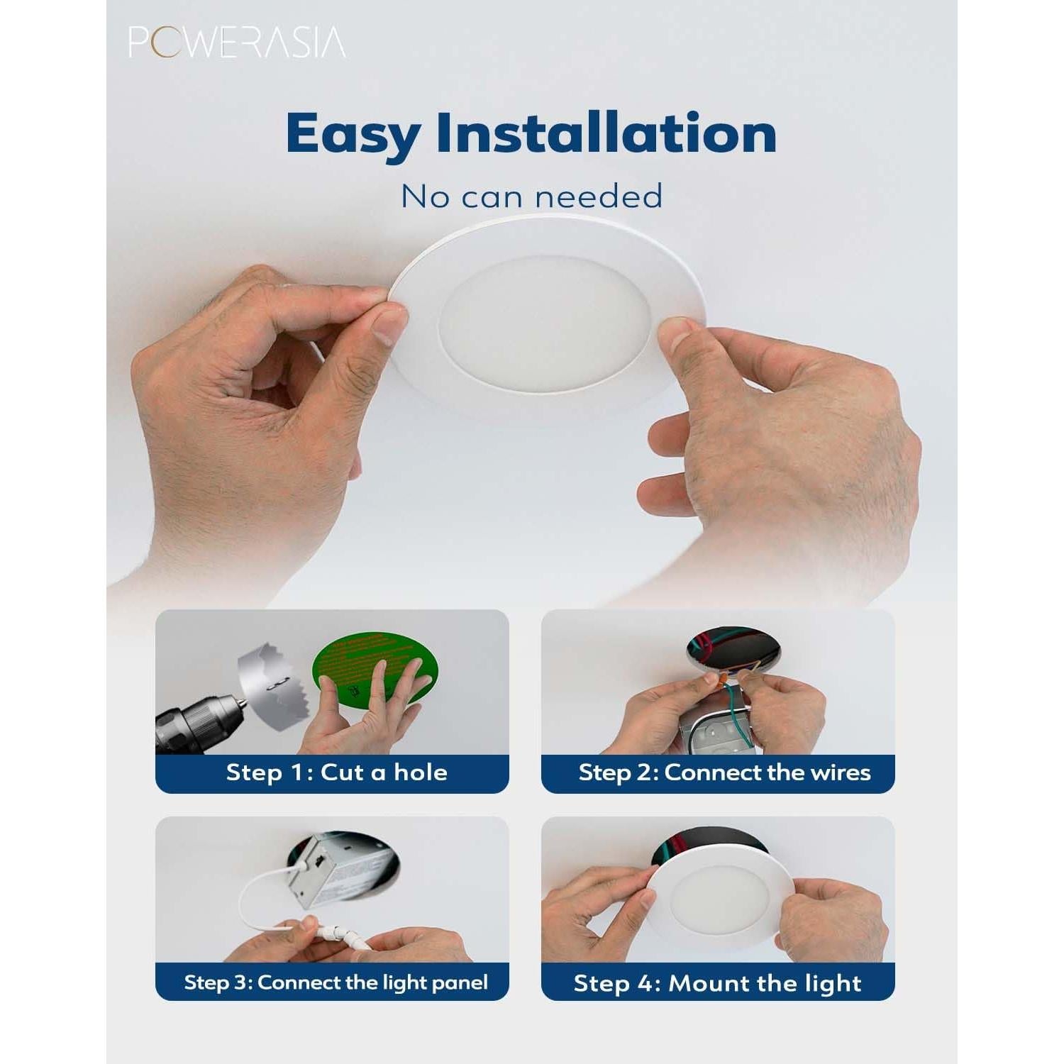 Paquete de 12 luces empotradas LED 6" POWERASIA 15W 1200lm 5CCT