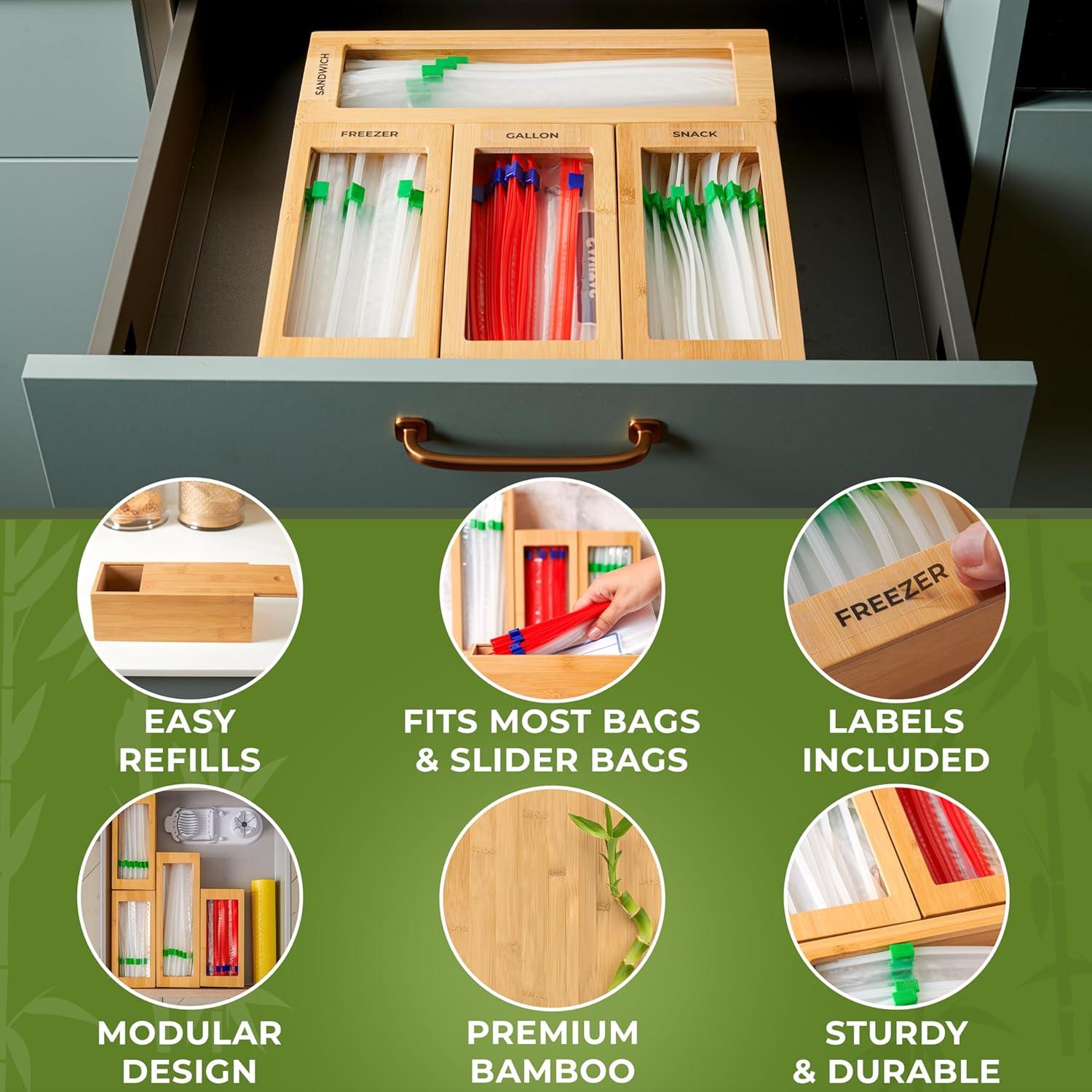 Organizador de Bolsas de Almacenamiento Woodenhouse 4 Bloques de Bambú