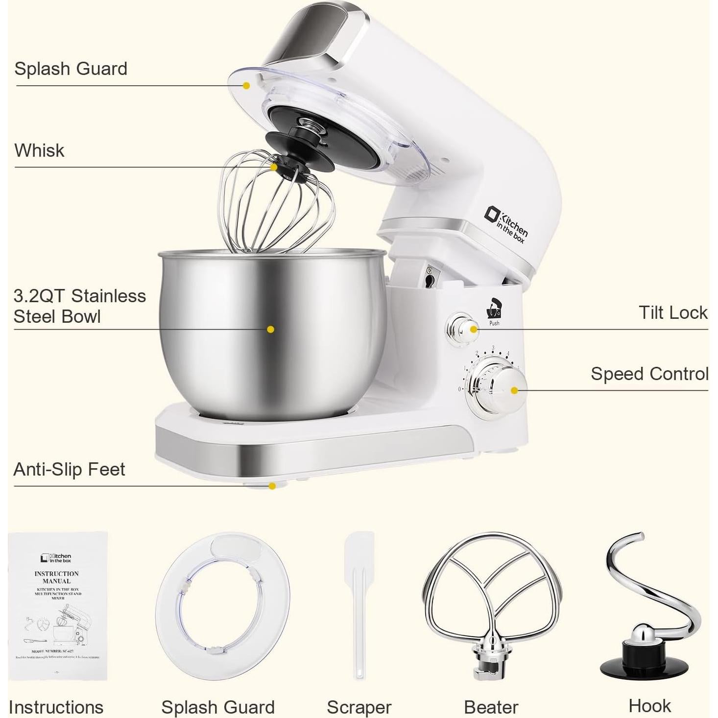 Batidora de pie Kitchen in the Box 3.2L 6 velocidades Blanca