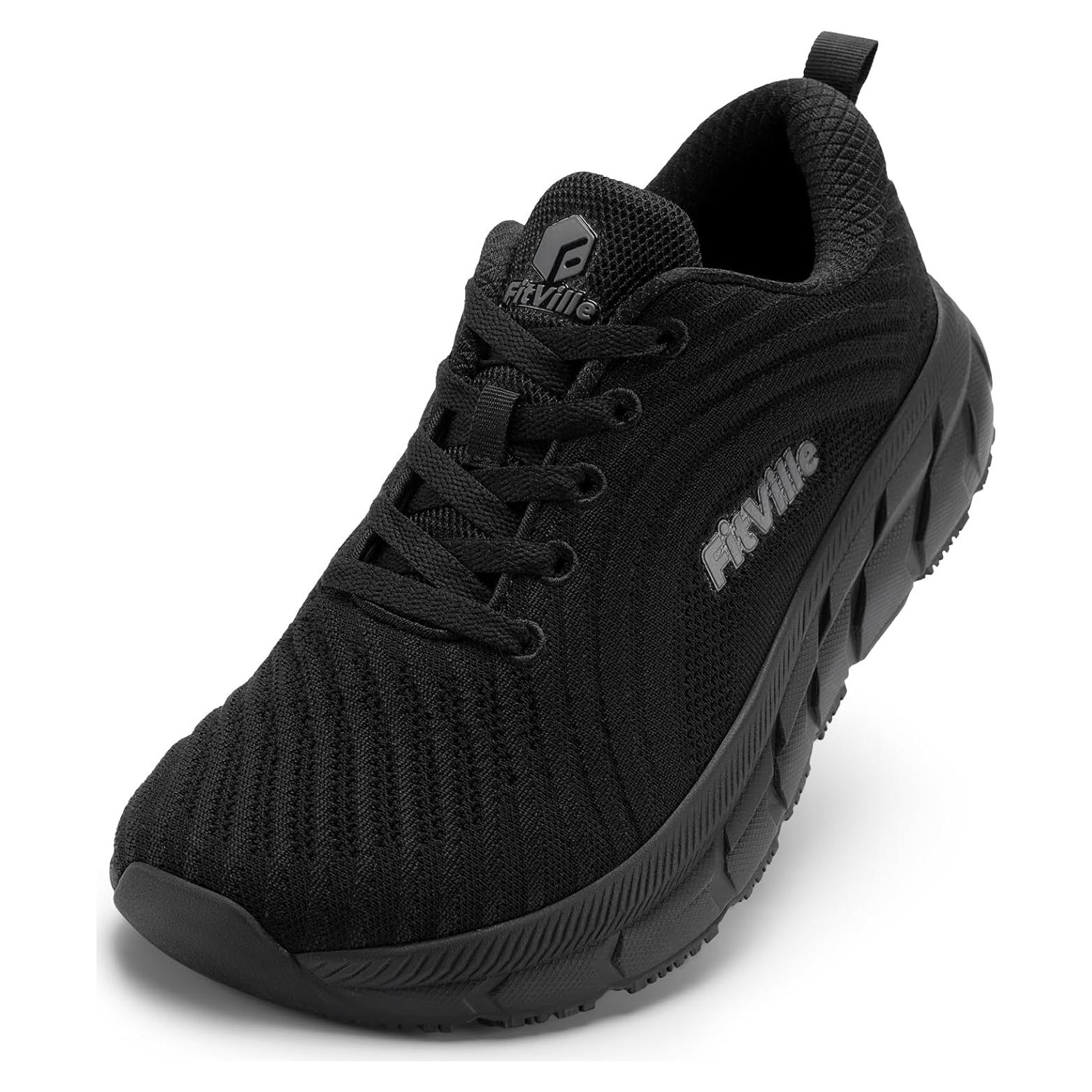 Zapatos de caminar FitVille para mujeres, ancho extra, color negro