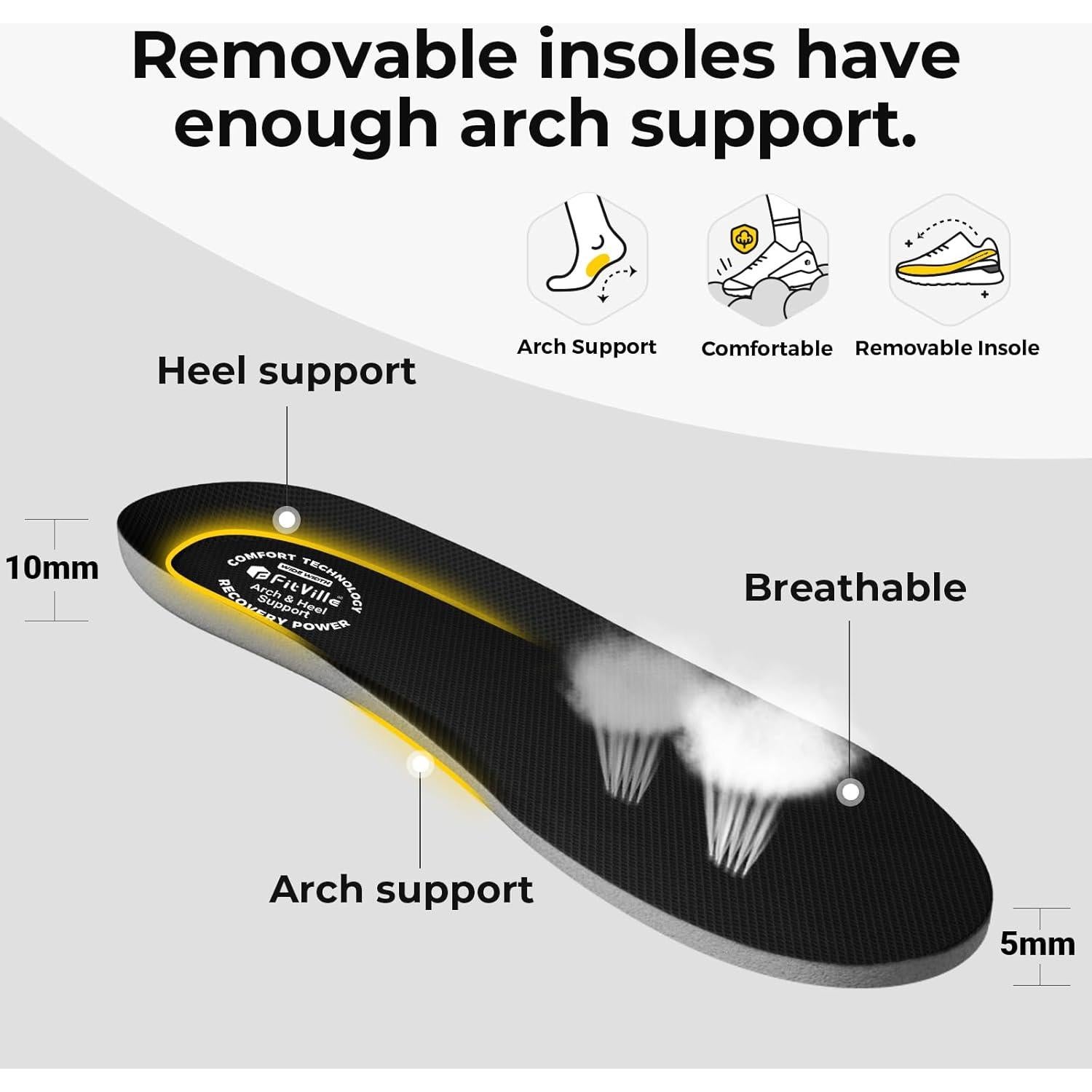 Zapatos de caminar FitVille para mujeres, ancho extra, color negro