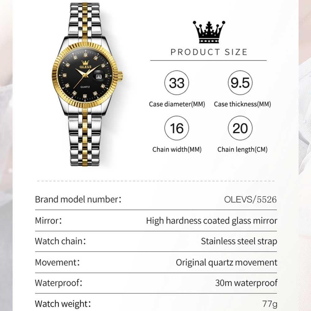 Reloj de Lujo OLEVS para Mujeres con Diamantes 33mm Negro