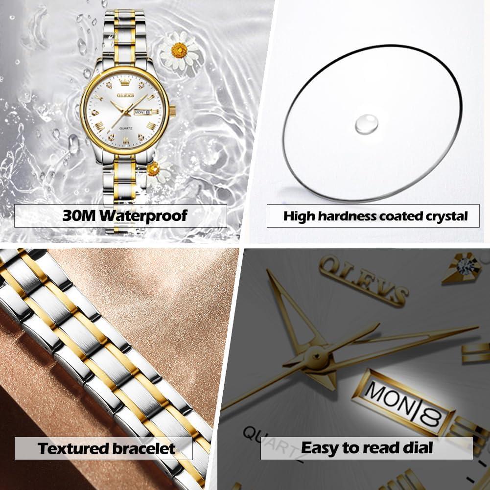 Reloj de pulsera OLEVS para mujeres, acero inoxidable, 30m