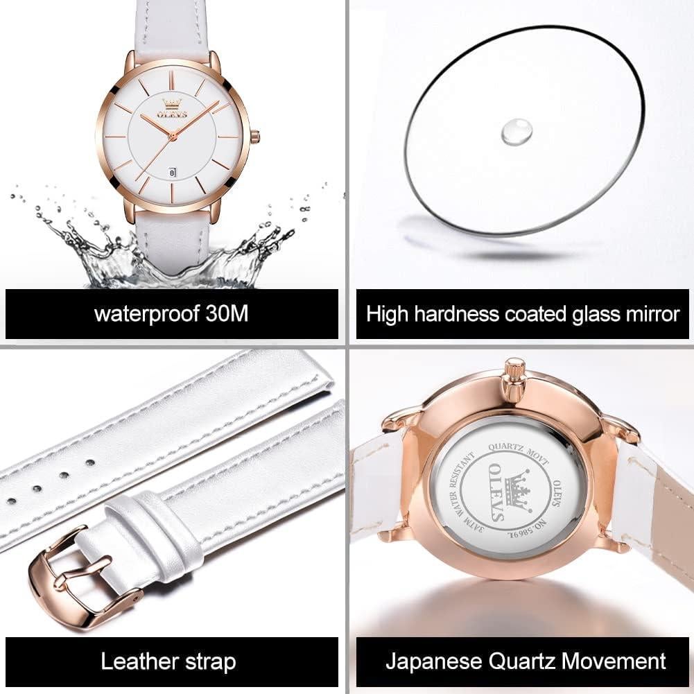 Reloj de Pulsera OLEVS para Mujeres Ultra Delgado 6.5mm Cuero