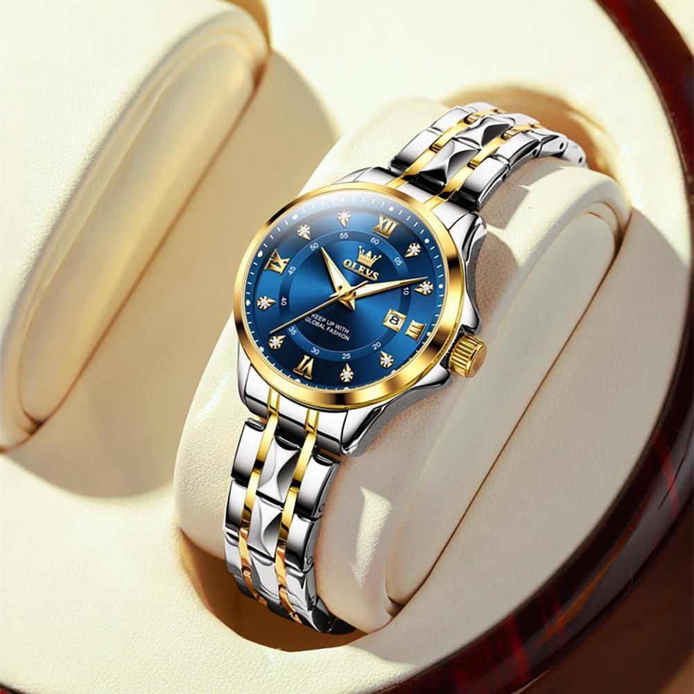 Reloj OLEVS para Mujeres con Esfera Azul y Correa de Oro Plata