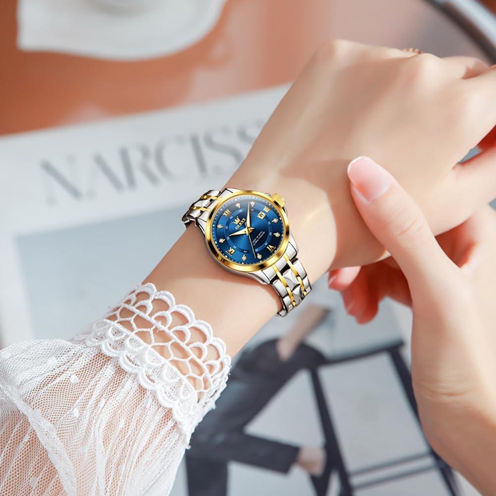 Reloj OLEVS para Mujeres con Esfera Azul y Correa de Oro Plata