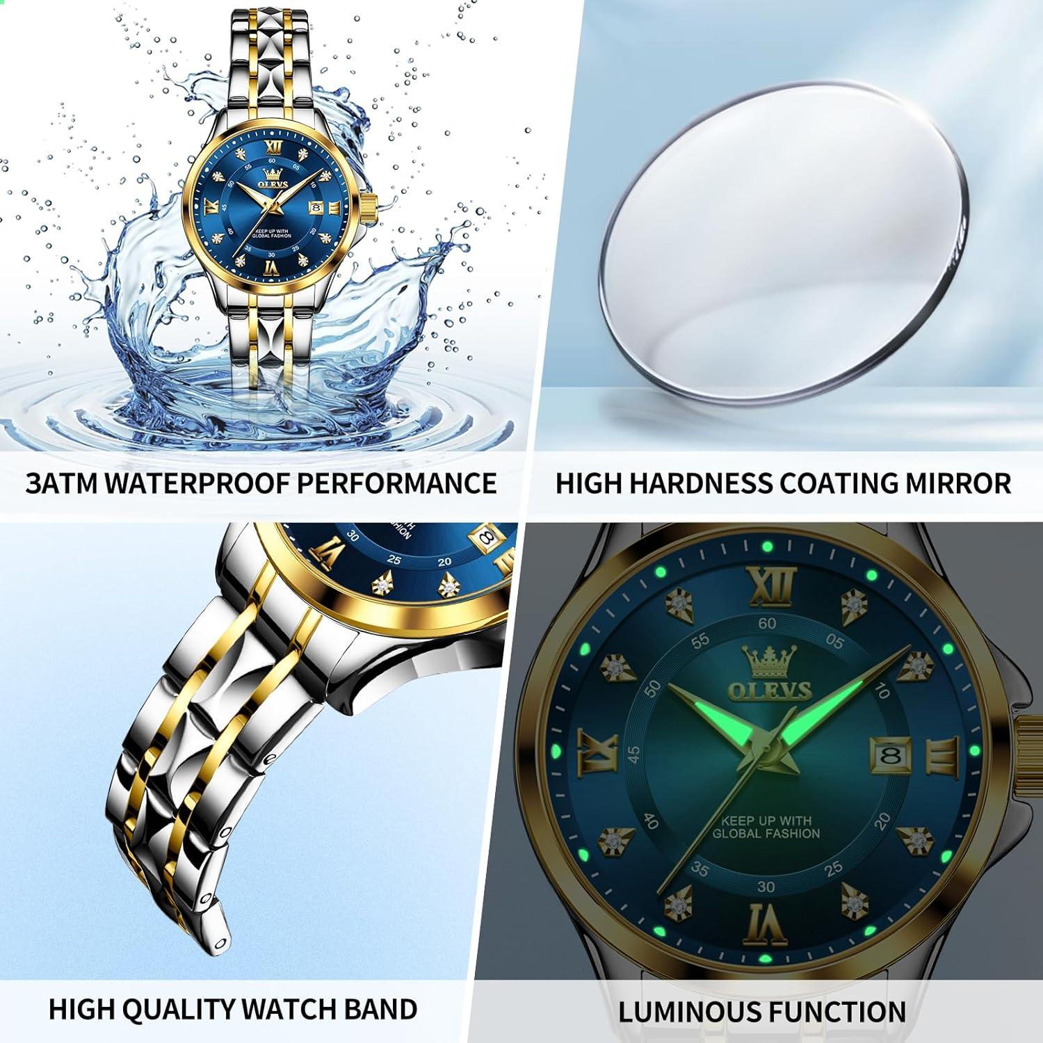 Reloj OLEVS para Mujeres con Esfera Azul y Correa de Oro Plata