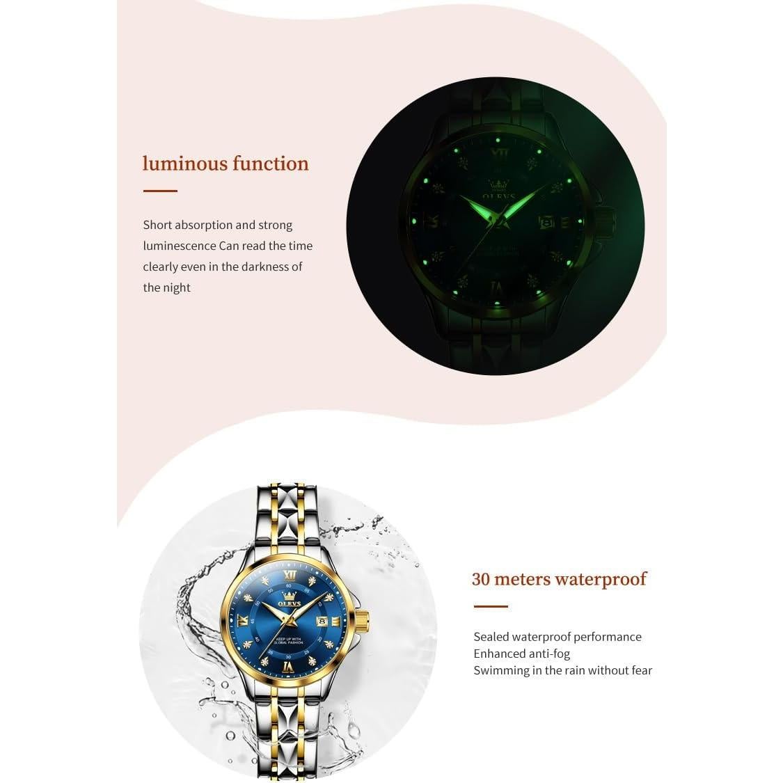 Reloj OLEVS para Mujeres con Esfera Azul y Correa de Oro Plata