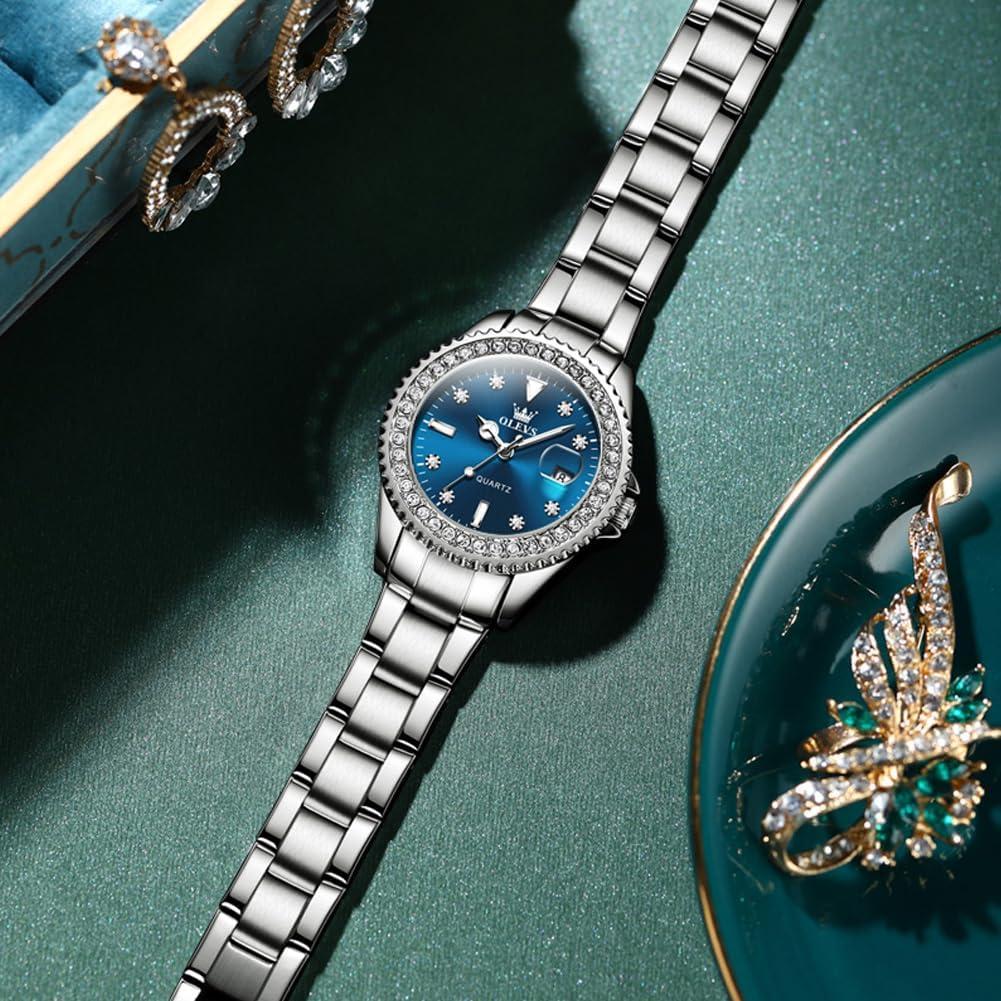 Reloj de Dama OLEVS Cuarzo Analógico con Diamantes Azul