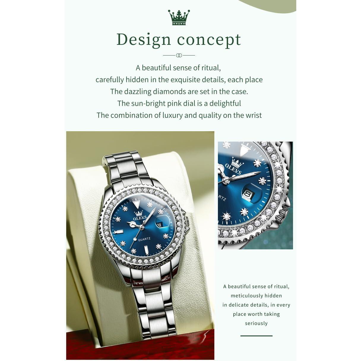 Reloj de Pulsera OLEVS para Mujeres con Diamante Verde 3ATM