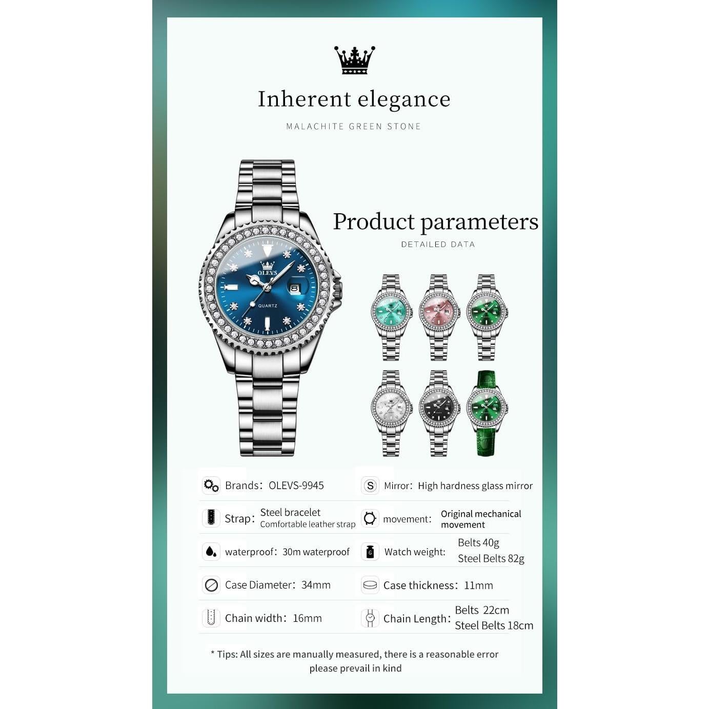 Reloj de Pulsera OLEVS para Mujeres con Diamante Verde 3ATM