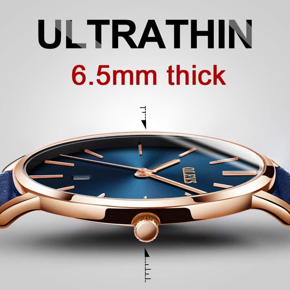 Reloj de Pulsera OLEVS para Mujer Cuero Azul Marino Minimalista