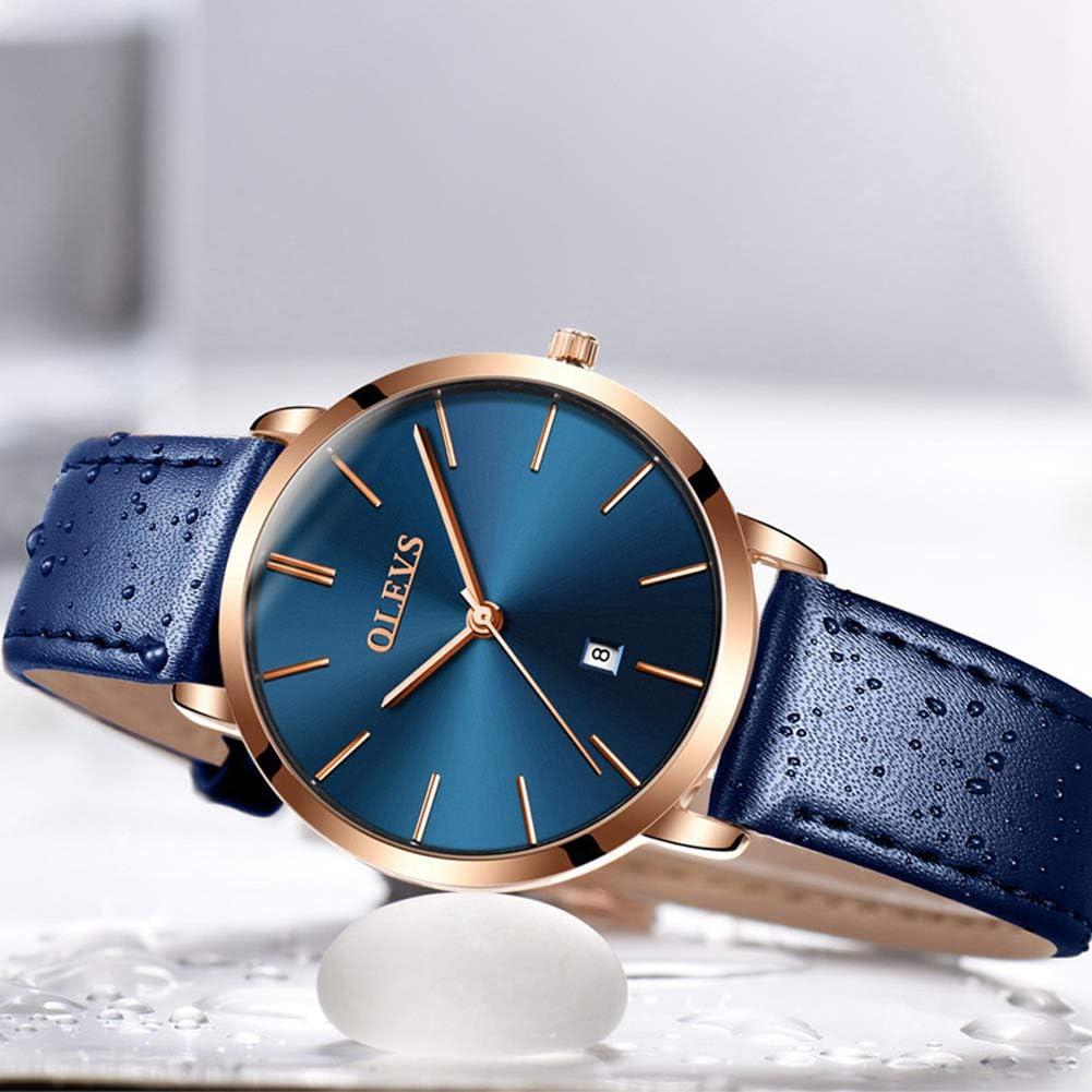 Reloj de Pulsera OLEVS para Mujer Cuero Azul Marino Minimalista
