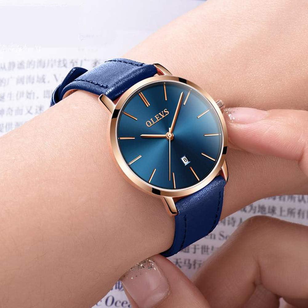 Reloj de Pulsera OLEVS para Mujer Cuero Azul Marino Minimalista