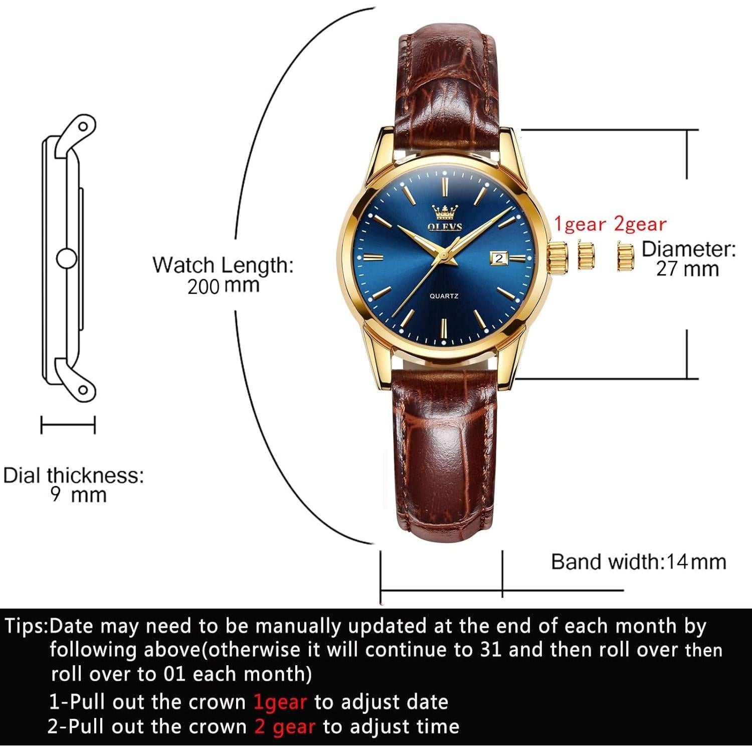 Reloj de Cuero Marrón OLEVS 6898 para Mujeres - Analógico Impermeable