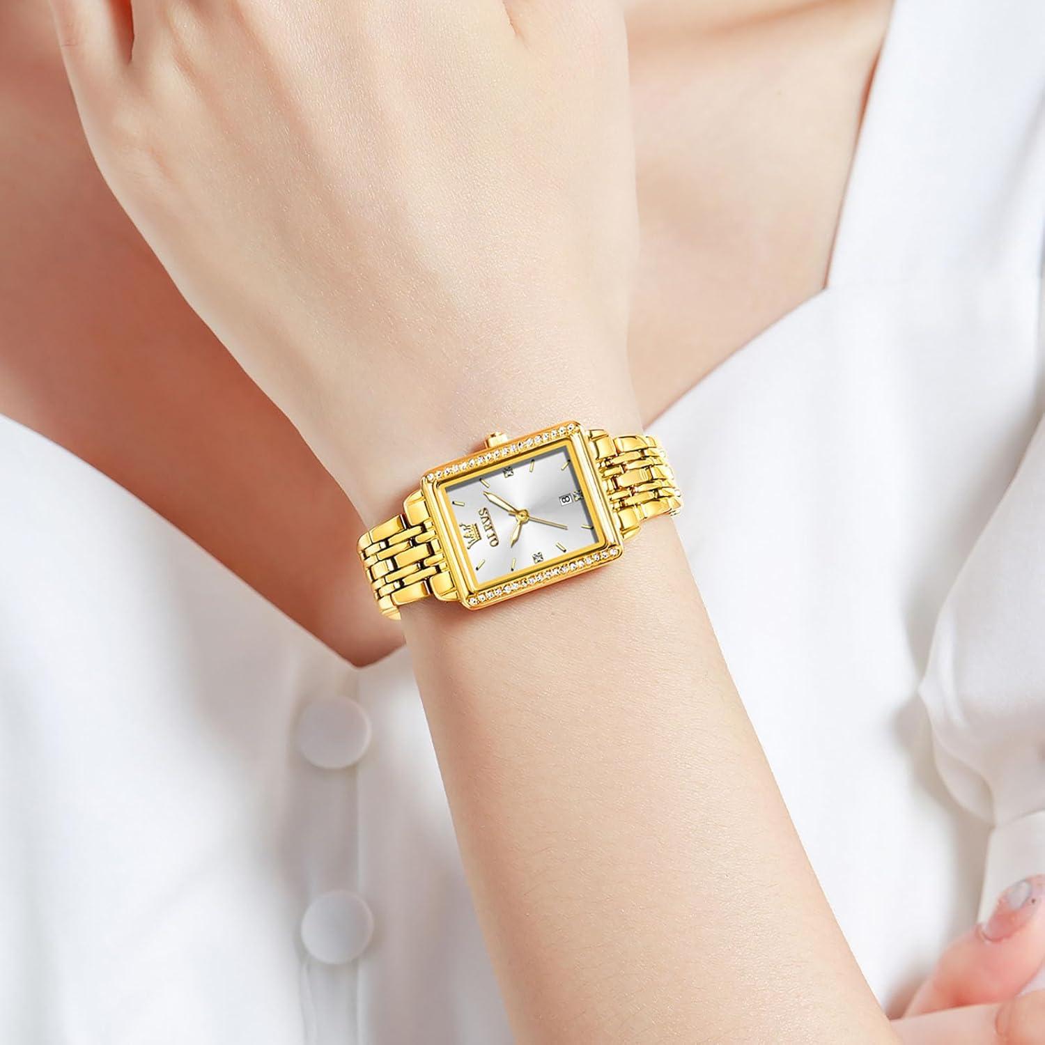 Reloj Cuadrado OLEVS para Mujeres, Pulsera Dorada, 23mm