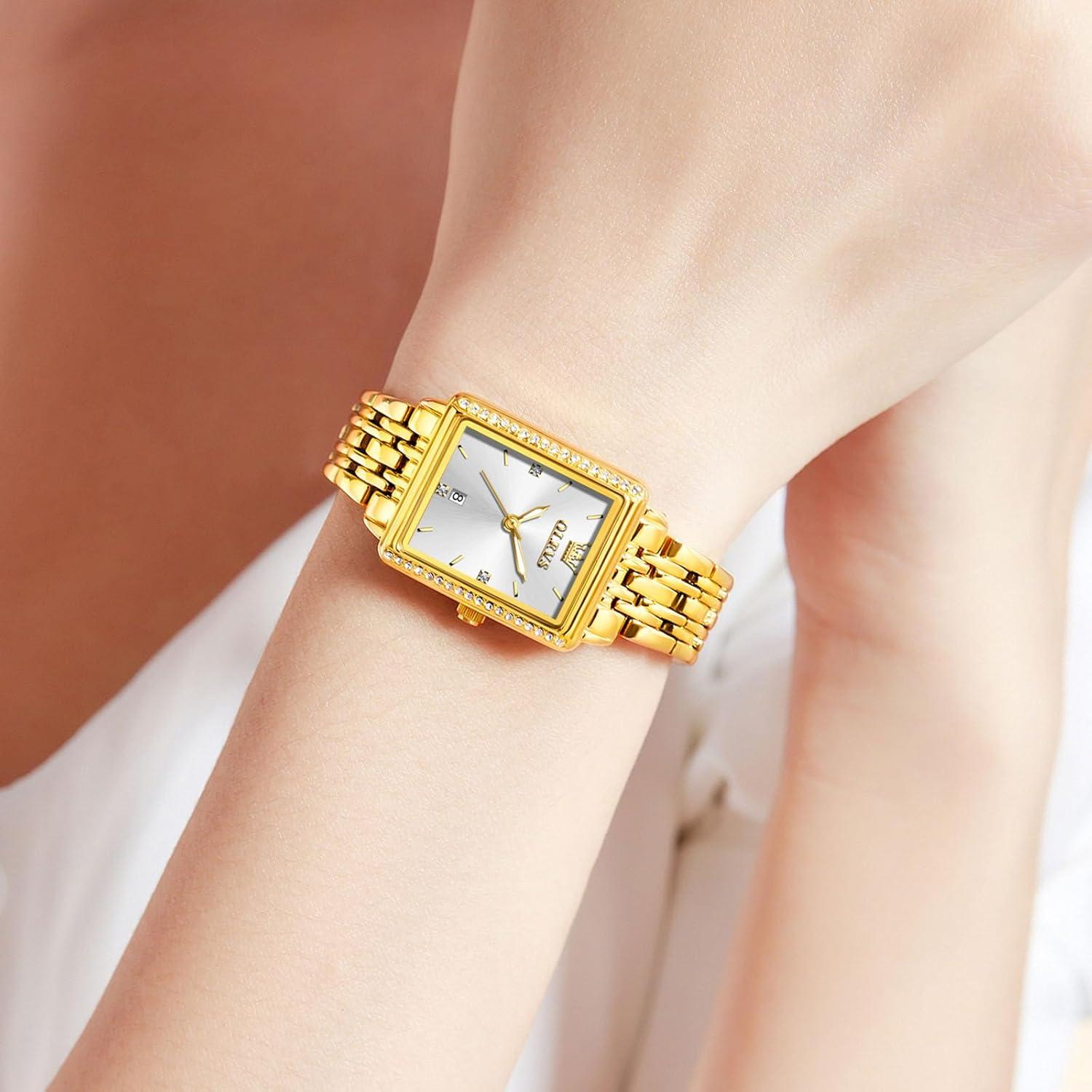 Reloj Cuadrado OLEVS para Mujeres, Pulsera Dorada, 23mm