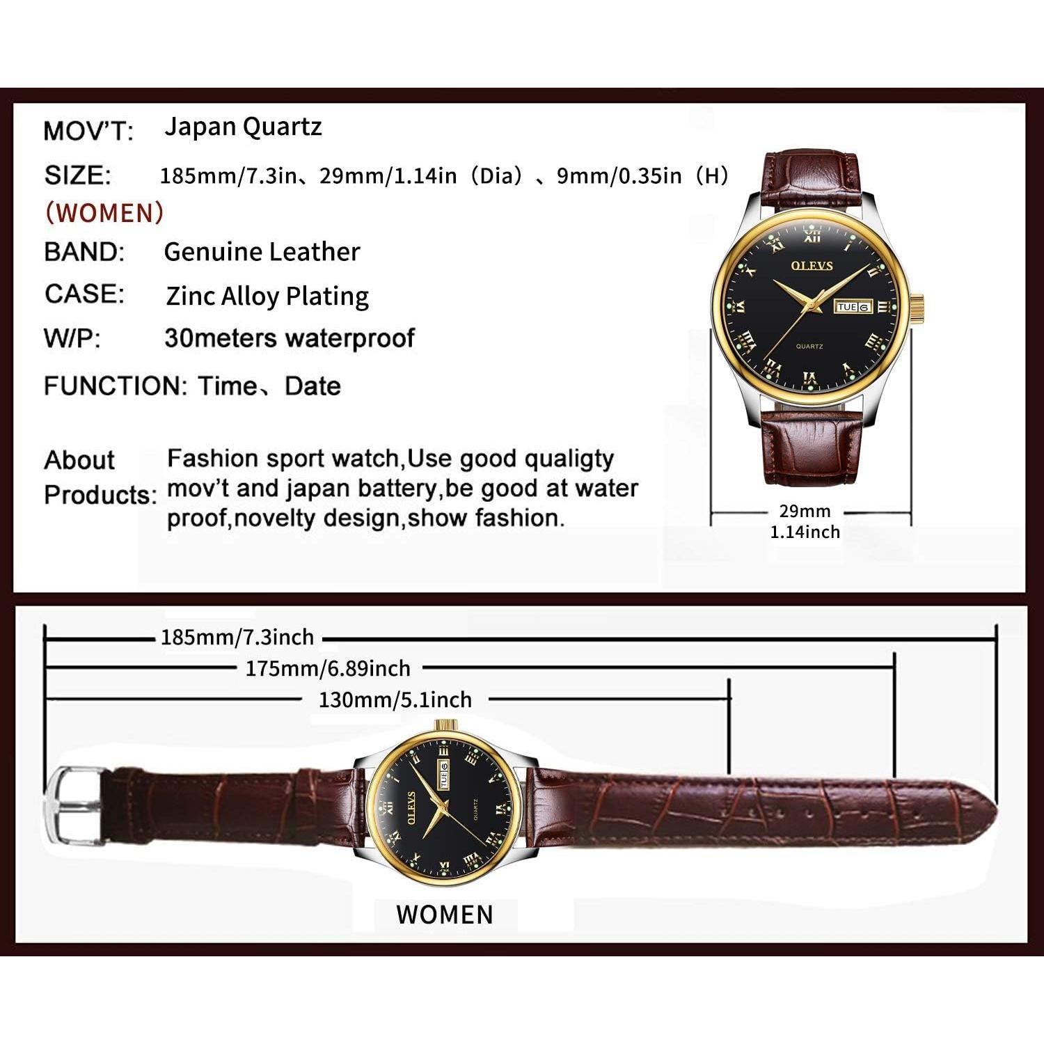 Reloj de Vestir para Mujeres OLEVS Cuarzo Analógico Negro 29mm