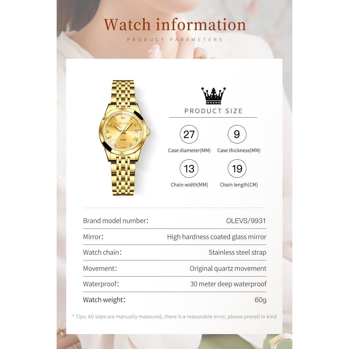 Reloj de pulsera OLEVS para mujeres, acero inoxidable, 27mm