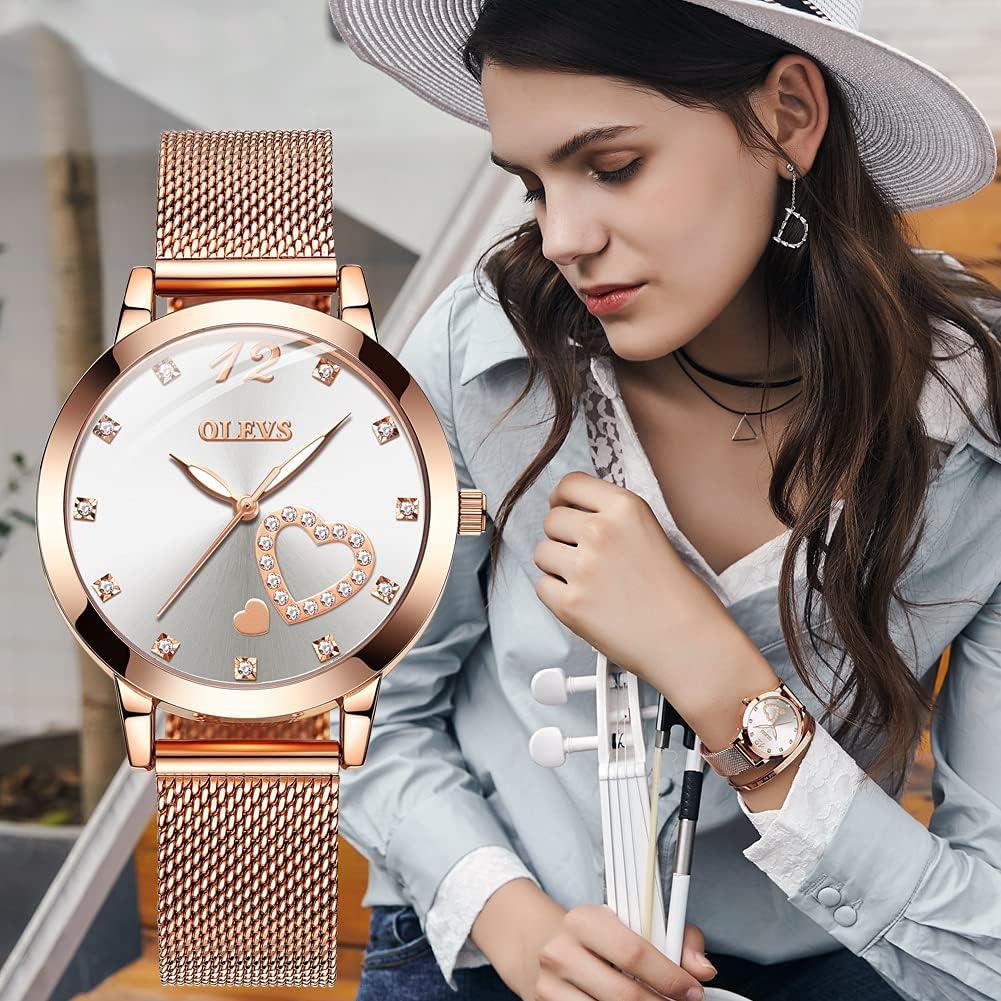 Reloj de Pulsera OLEVS para Mujeres Oro Rosa con Diamante