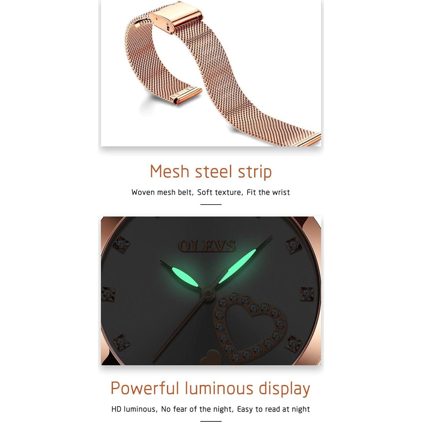 Reloj de Pulsera OLEVS para Mujeres Oro Rosa con Diamante