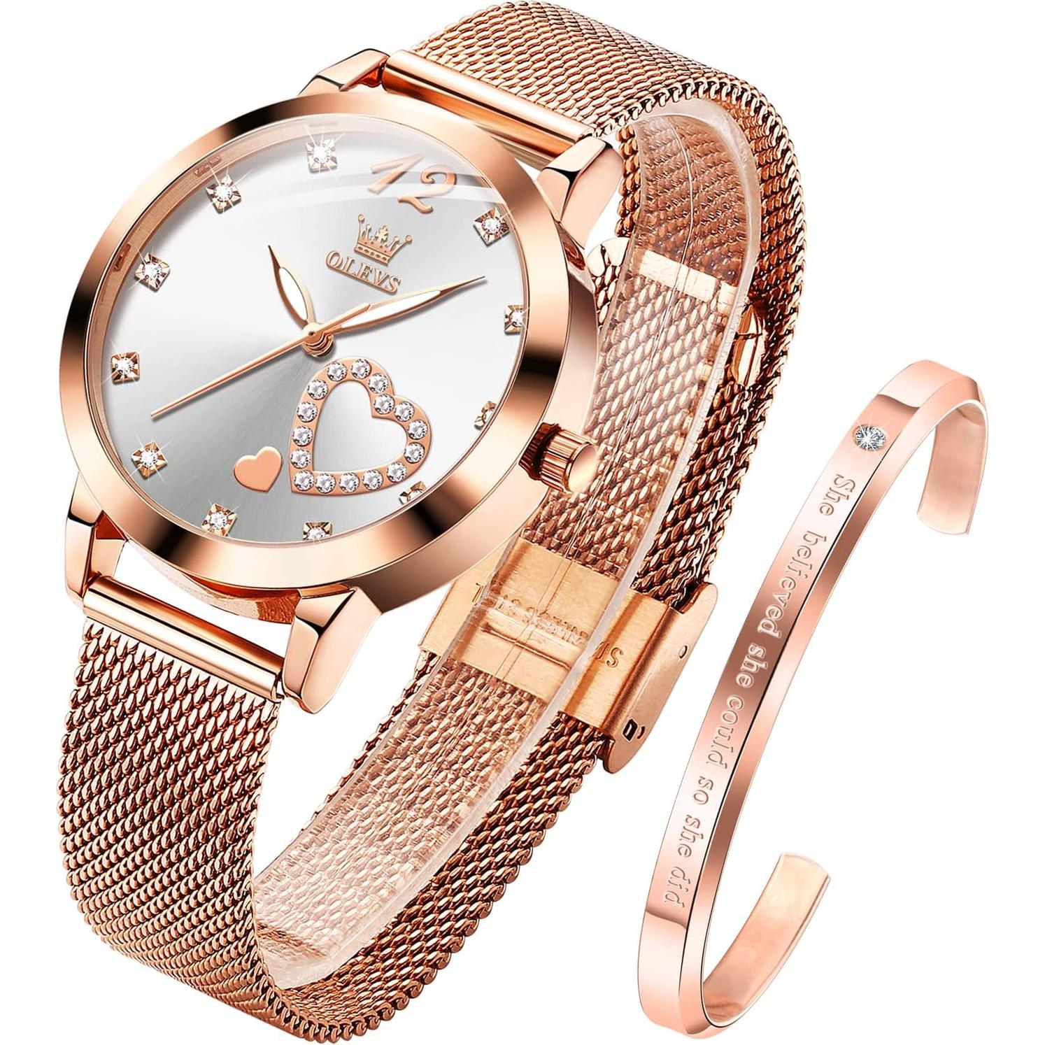 Reloj de Pulsera OLEVS para Mujeres Oro Rosa con Diamante