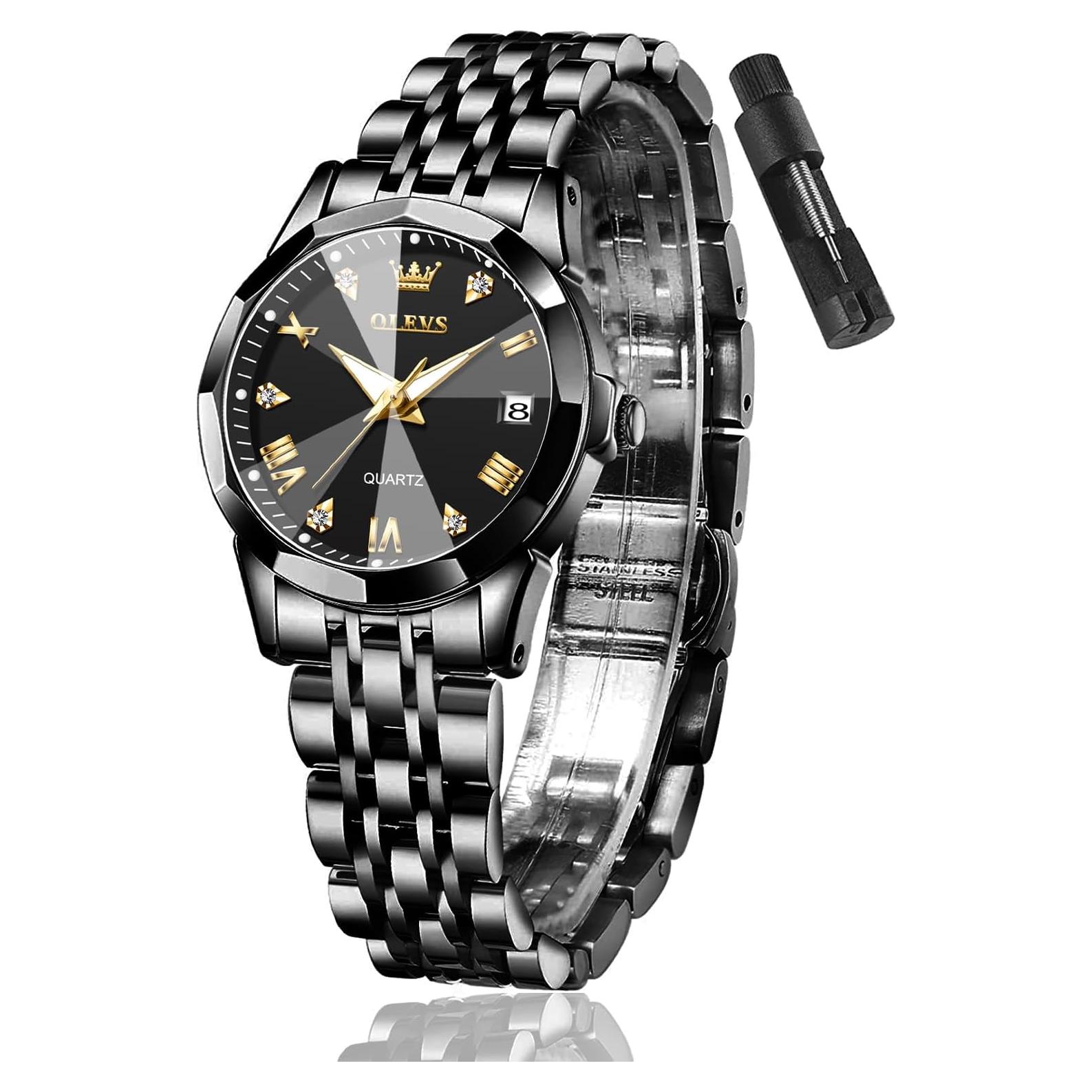 Reloj de Pulsera OLEVS para Mujeres Acero Inoxidable Negro