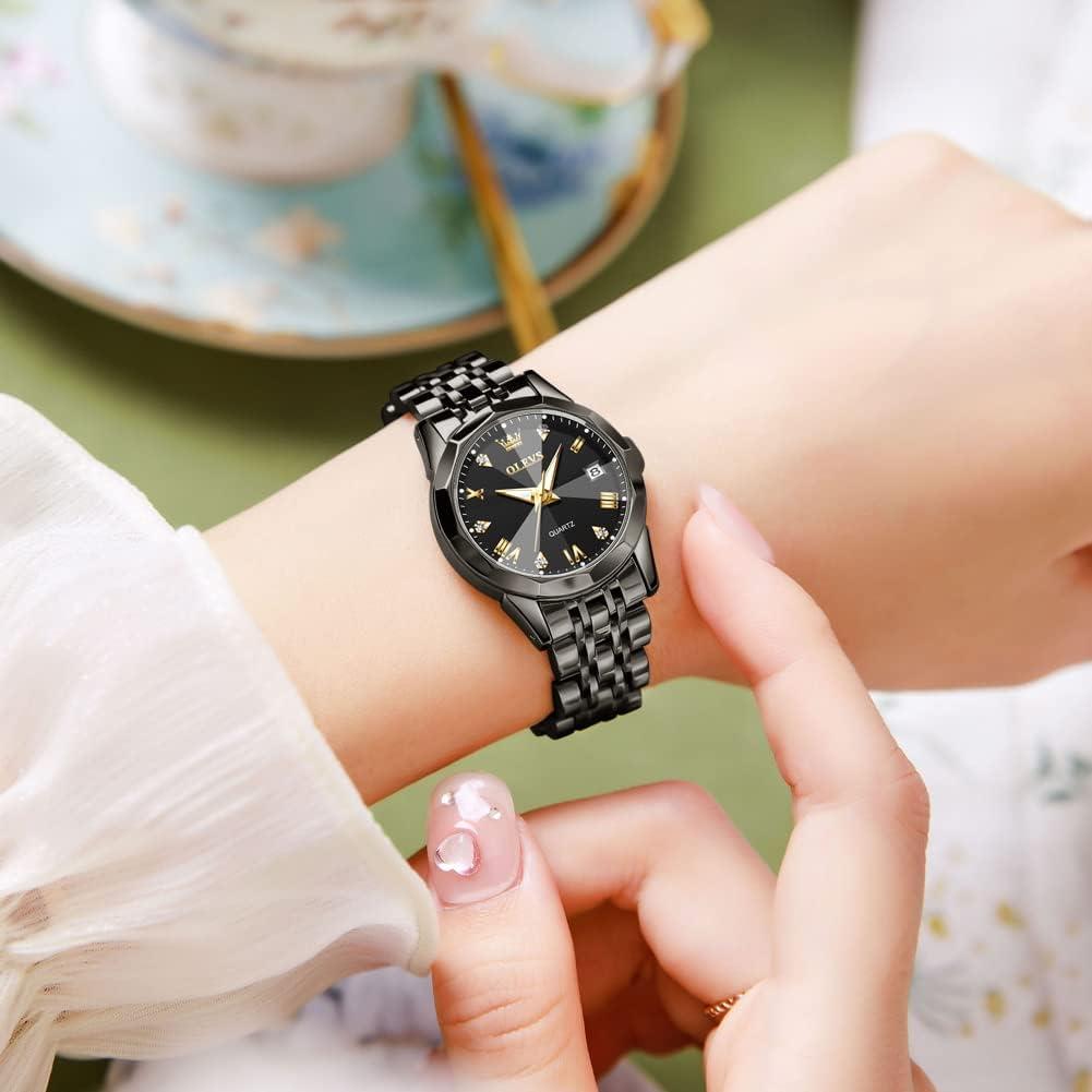 Reloj de Pulsera OLEVS para Mujeres Acero Inoxidable Negro