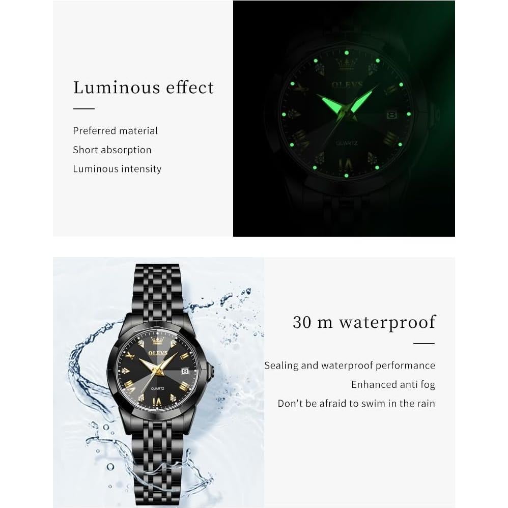 Reloj de Pulsera OLEVS para Mujeres Acero Inoxidable Negro