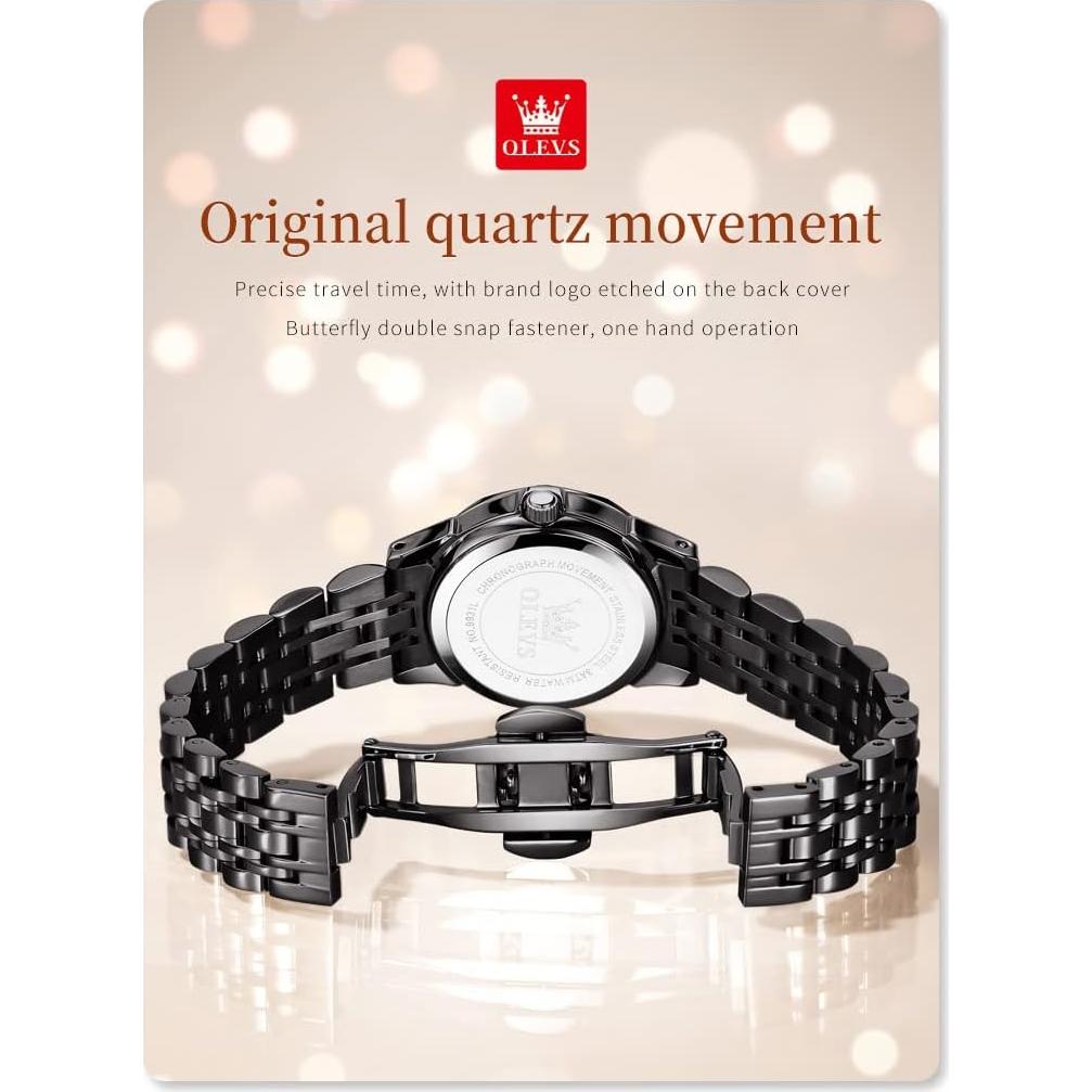 Reloj de Pulsera OLEVS para Mujeres Acero Inoxidable Negro