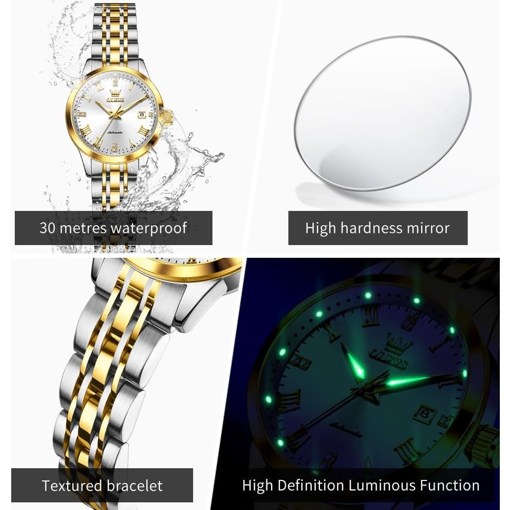 Reloj Automático OLEVS para Mujeres Oro con Diamantes 30m