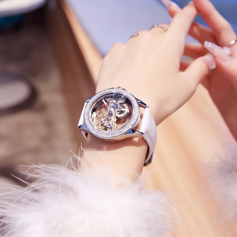 Reloj Automático OLEVS para Mujer Esqueleto Plata Luminiscente