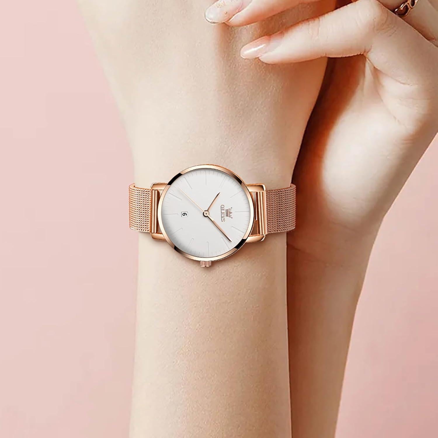 Reloj de Pulsera OLEVS para Mujeres Rosa Oro Cuarzo 30M
