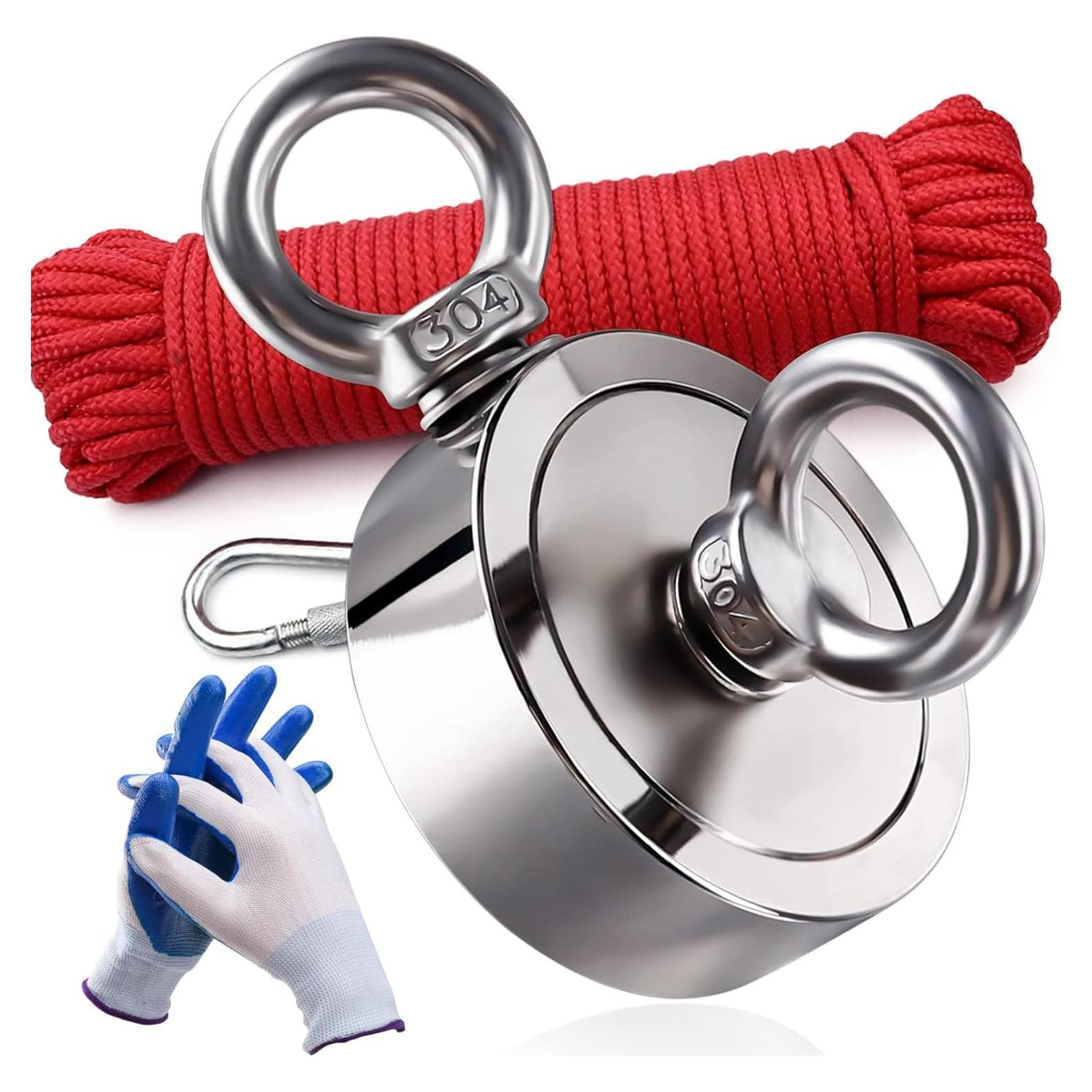 Imán de Pesca Neodimio DIYMAG 75mm 590kg con Cuerda 20m