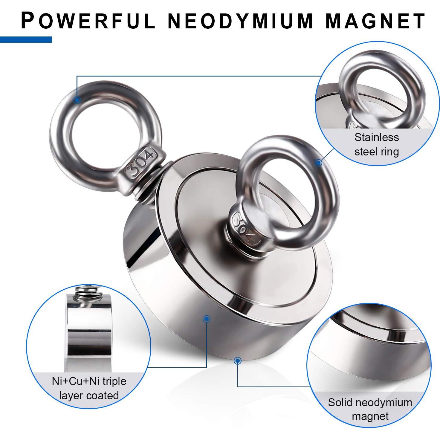 Imán de Pesca Neodimio DIYMAG 75mm 590kg con Cuerda 20m