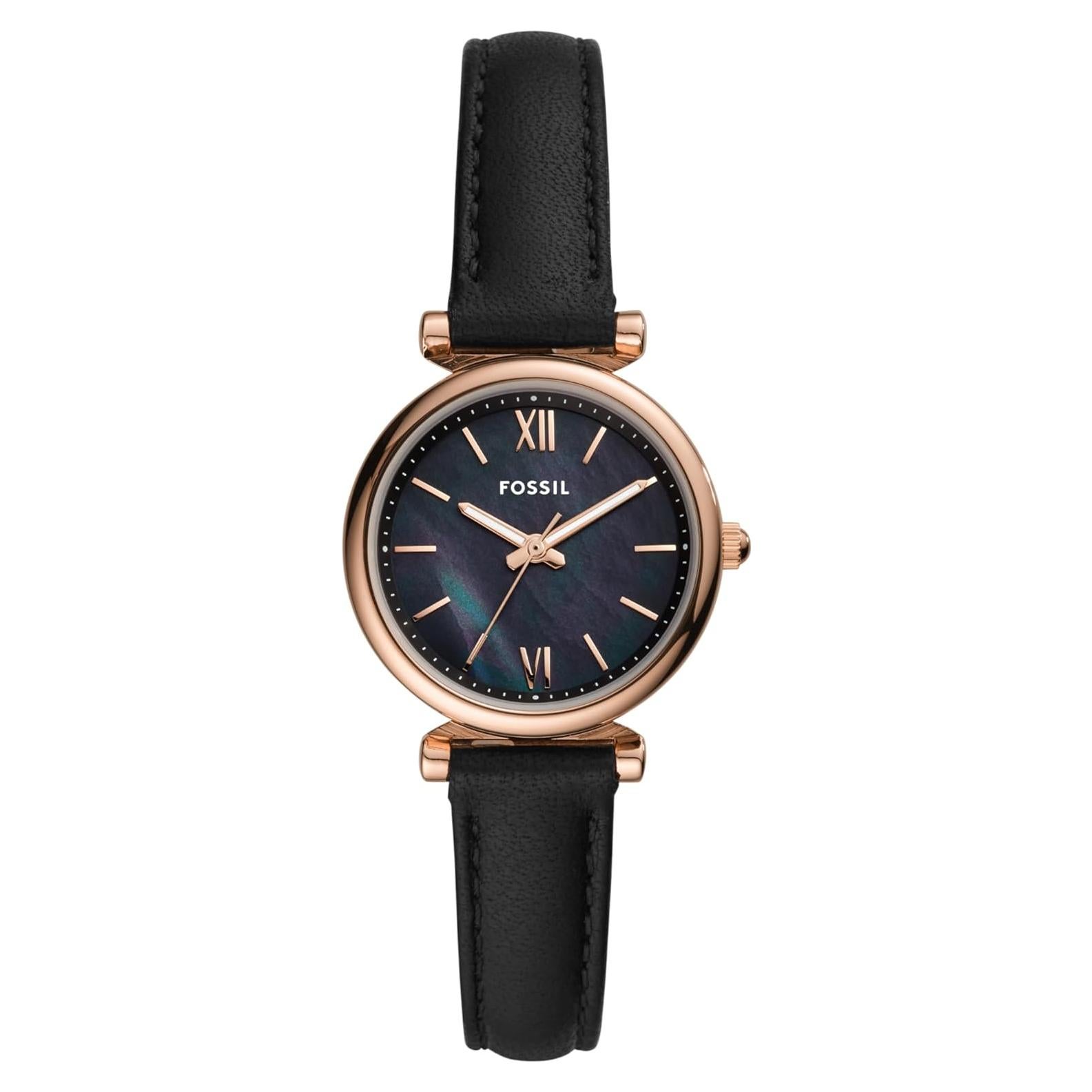 Reloj de Cuarzo Mini Fossil Carlie Oro Rosa y Nacar Negro